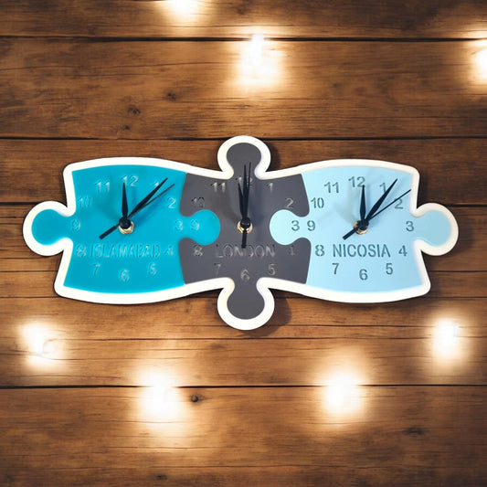 Jigsaw Time Zone Clocks: Custom Family & Friends Acrylic Clock