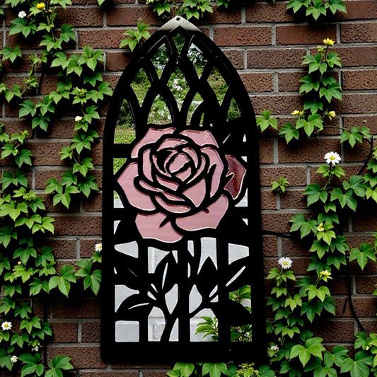 Gothic Arch Church Rose Framed Garden Mirror