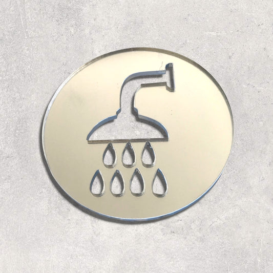 Shower Room Sign - Round - Mirrored