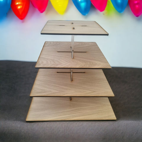 Multi Tier Wood Square Cake Stand for Weddings & Celebrations - Engraving Available