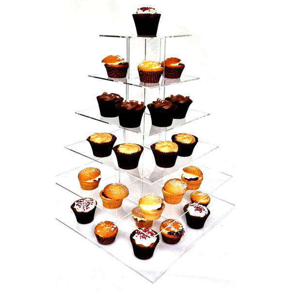 Multi Tier Acrylic Square Cake Stand for Weddings & Celebrations - Custom Size, Height, Colour, Engraving