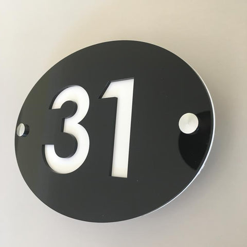 Oval House Number Sign - Black & White Gloss Finish