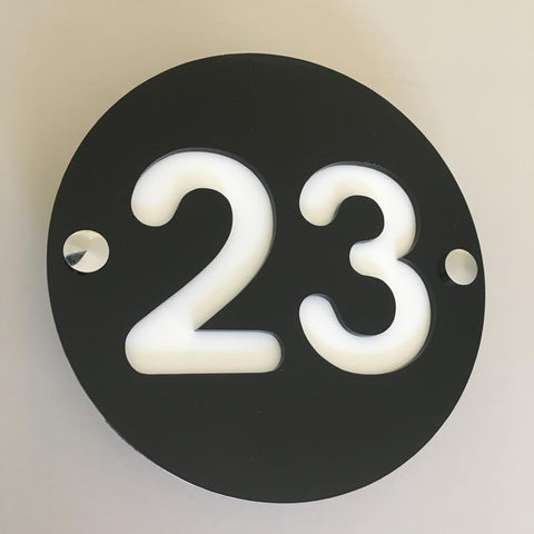 Round Number House Sign - Black & White Gloss Finish
