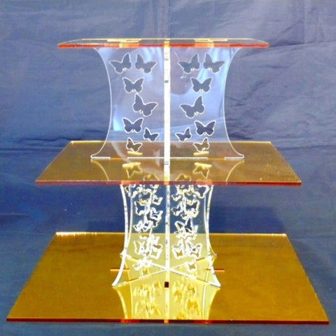Three Tier Butterfly Design Square Cake Stand