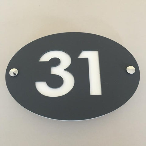 Oval House Number Sign - Graphite & White Matt Finish