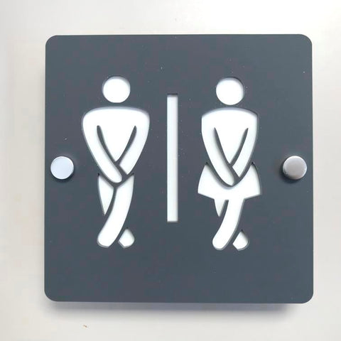 Square Crossed Legged Male & Female Toilet Sign - Graphite Grey & White Finish