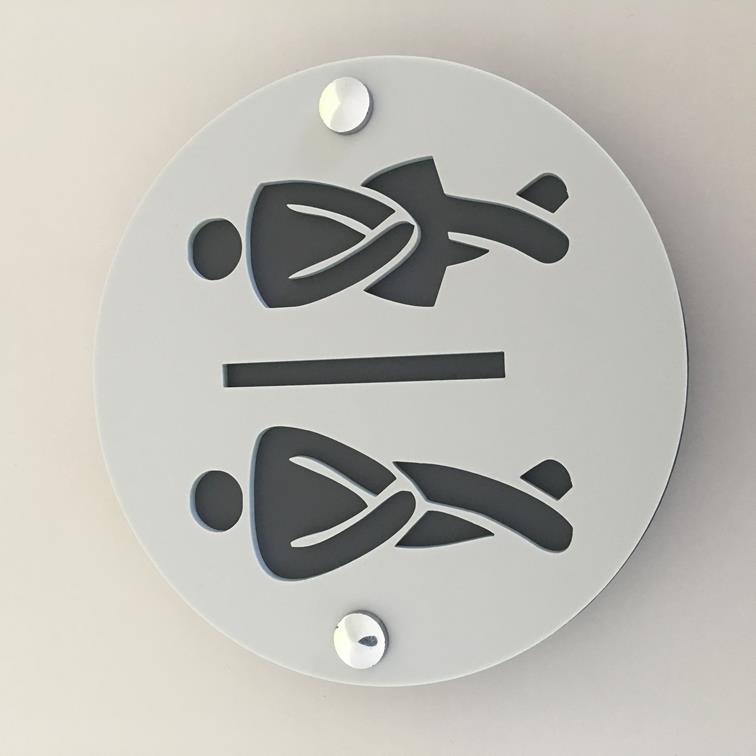 Round Cross Legged Male & Female Toilet Sign - Light Grey & Graphite Mat Finish