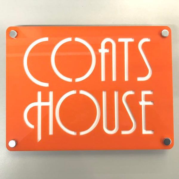 Large Rectangular House Name Sign - Orange & White Gloss Finish