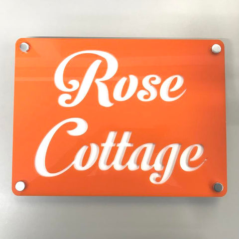 Large Rectangular House Name Sign - Orange & White Gloss Finish