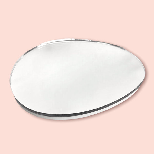 Round Pebble Shaped Mirrors with White Backing & Hooks