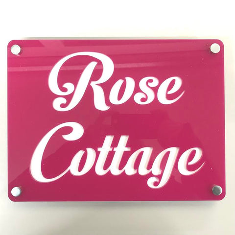 Large Rectangular House Name Sign - Pink & White Gloss Finish