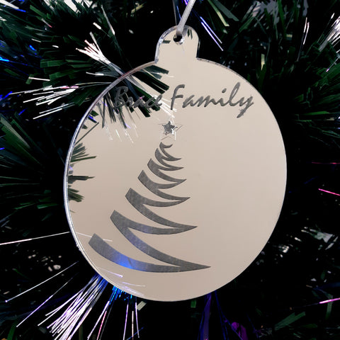 Bauble "Family Name" Engraved Christmas Tree Decorations Mirrored