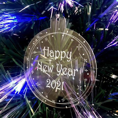 Bauble "Happy New Year" Engraved Christmas Tree Decorations, Clear