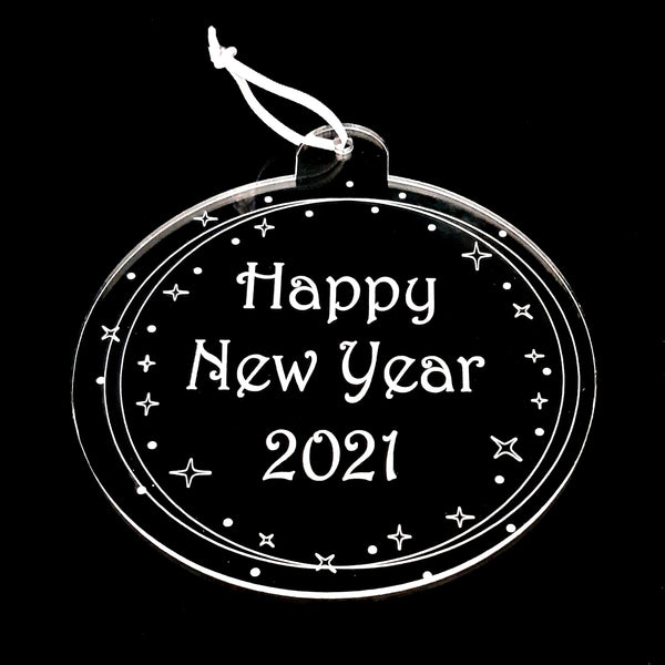 Bauble "Happy New Year" Engraved Christmas Tree Decorations, Clear