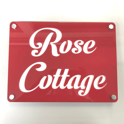 Large Rectangular House Name Sign - Red & White Gloss Finish