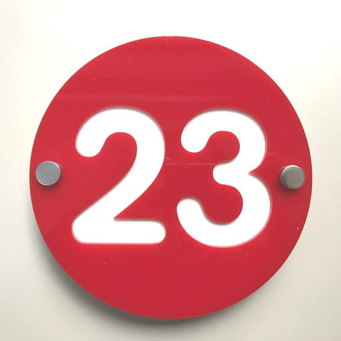 Round Number House Sign - Red & White Gloss Finish