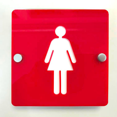 Square Female Toilet Sign - Red & White Gloss Finish