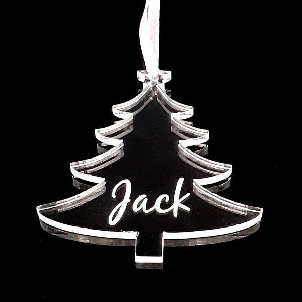 Xmas Tree Personalised Name Engraved Christmas Tree Decorations, Clear