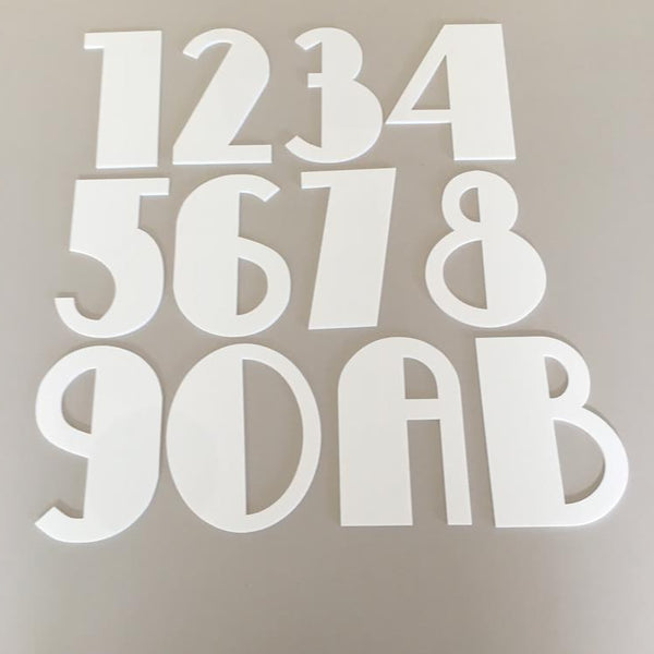 White Gloss, Floating Finish, House Numbers - Art Deco