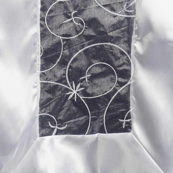 White Embroidered Sheer Organza Satin Table Runner