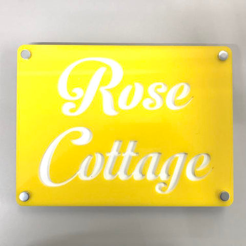 Large Rectangular House Name Sign - Yellow & White Gloss Finish
