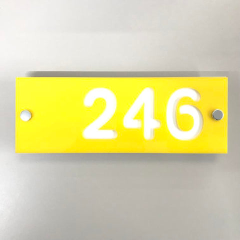 Rectangular Number House Sign - Yellow & White Matt Finish