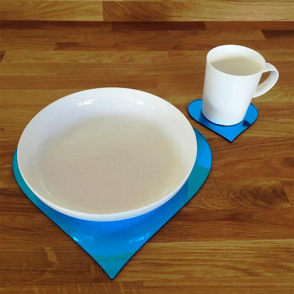 Heart Shaped Placemat and Coaster Set - Blue Mirror