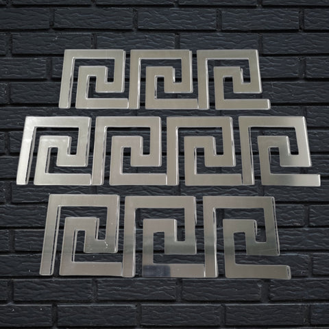 Geometric Greek Key Tiles - Silver Mirror