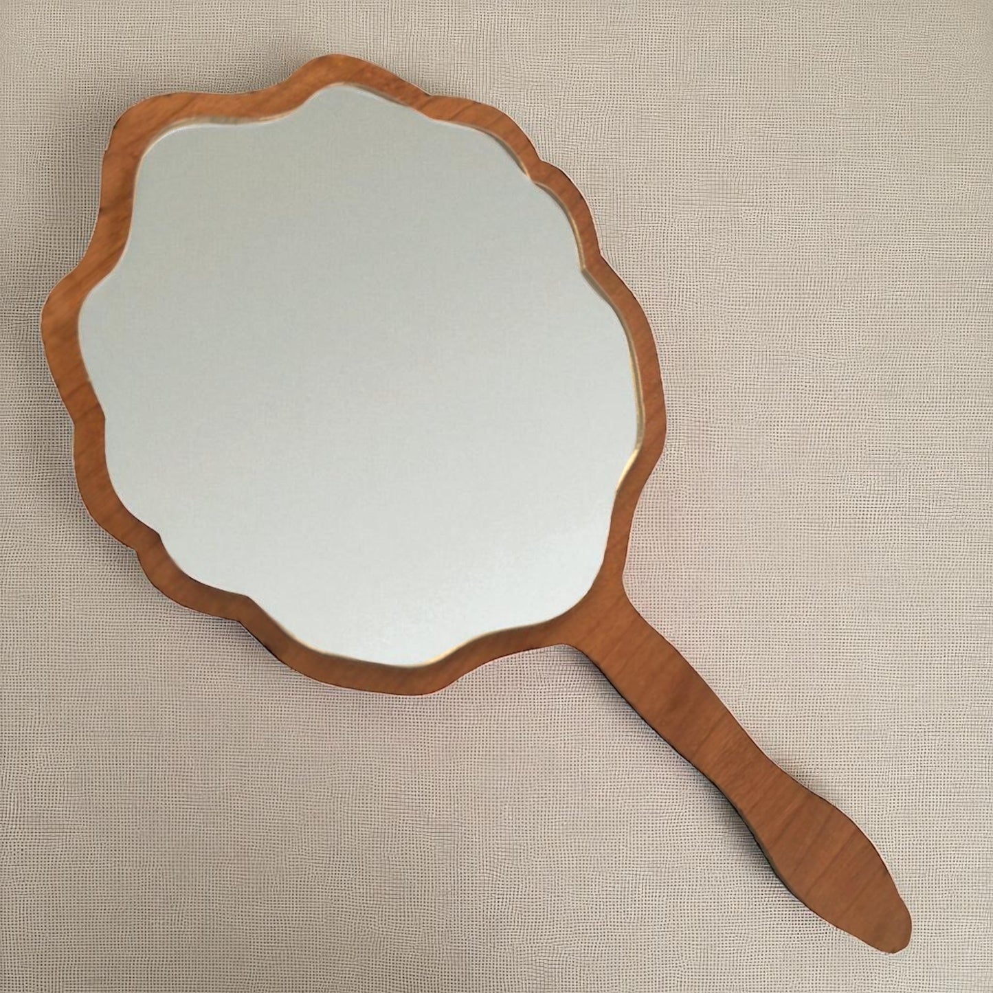 Scalloped Hand Held Wooden Vanity Mirror, Personalised