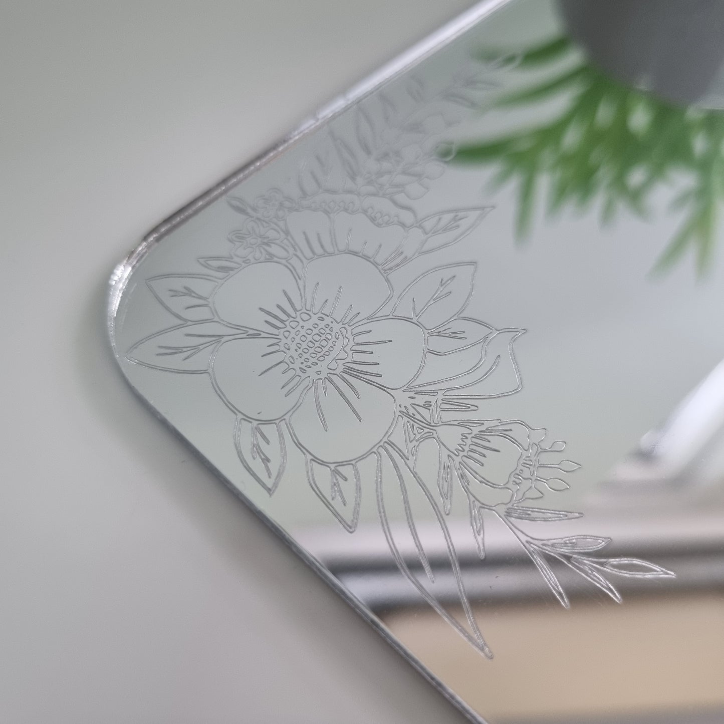 Floral Etched Rectangle Mirror