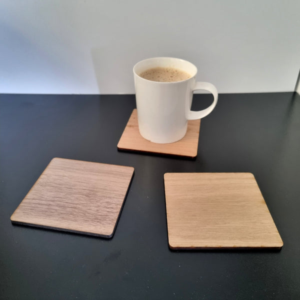 Set of Square Wood Coasters - Cherry, Oak or Walnut finish (Engraving available)