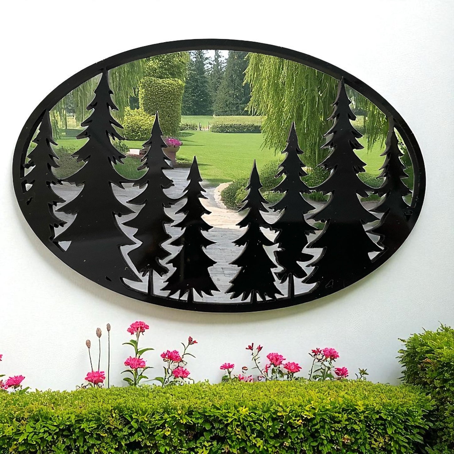 Oval Pine Trees Garden Mirror