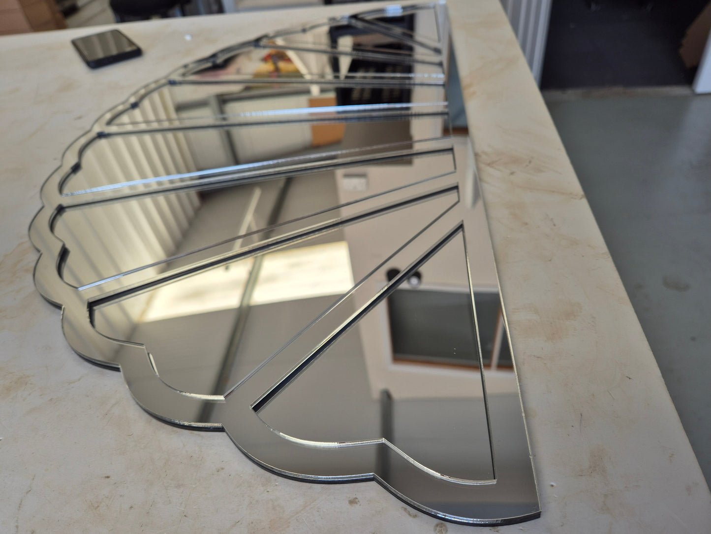 Art Deco Fan Silver Mirror on Mirror Acrylic Frame