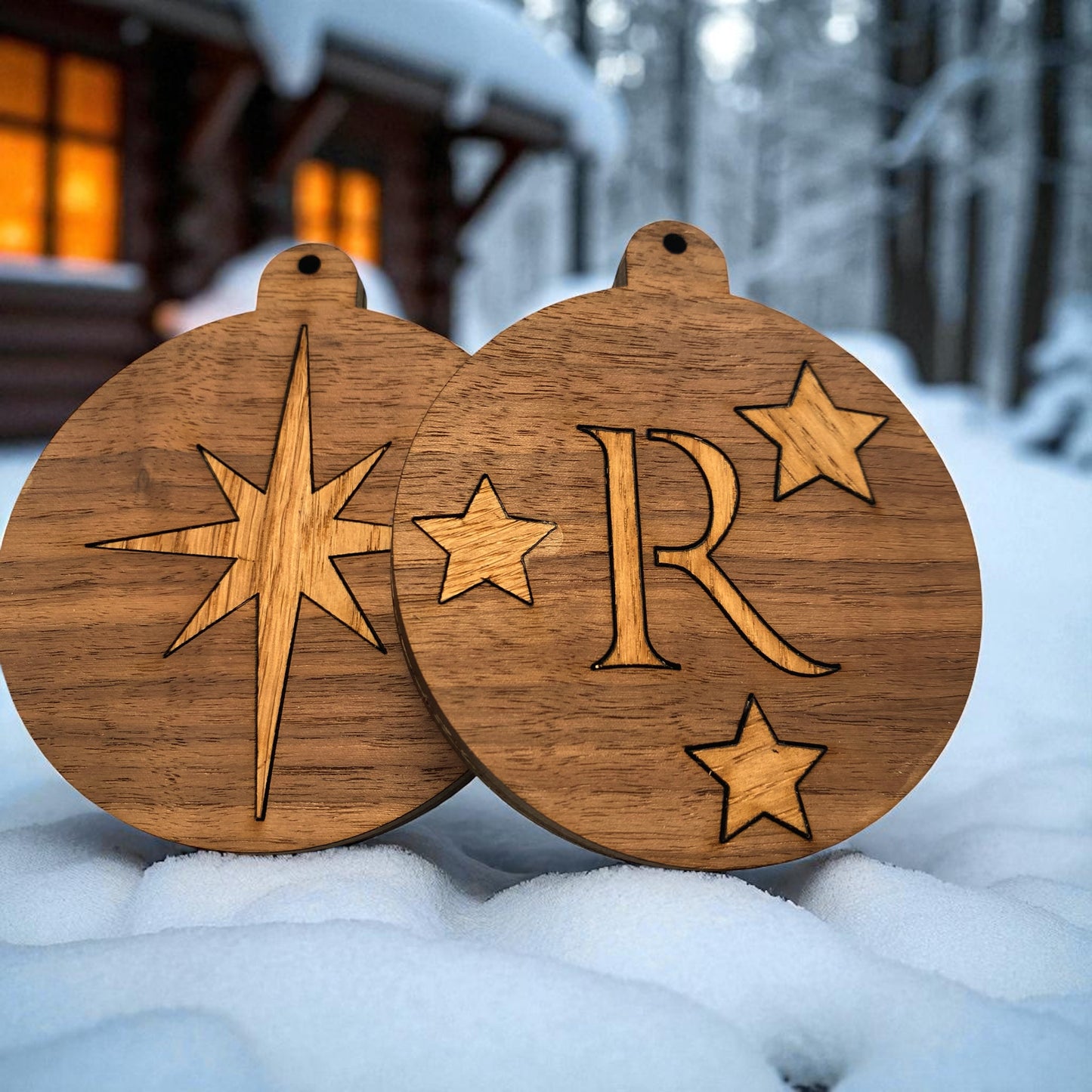 Inlaid Wooden Personalised Initials Christmas Tree Decoration