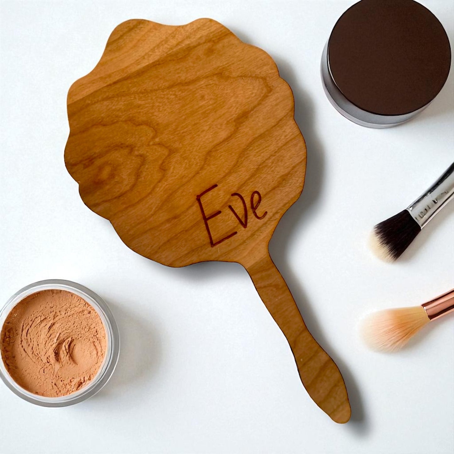 Scalloped Hand Held Wooden Vanity Mirror, Personalised