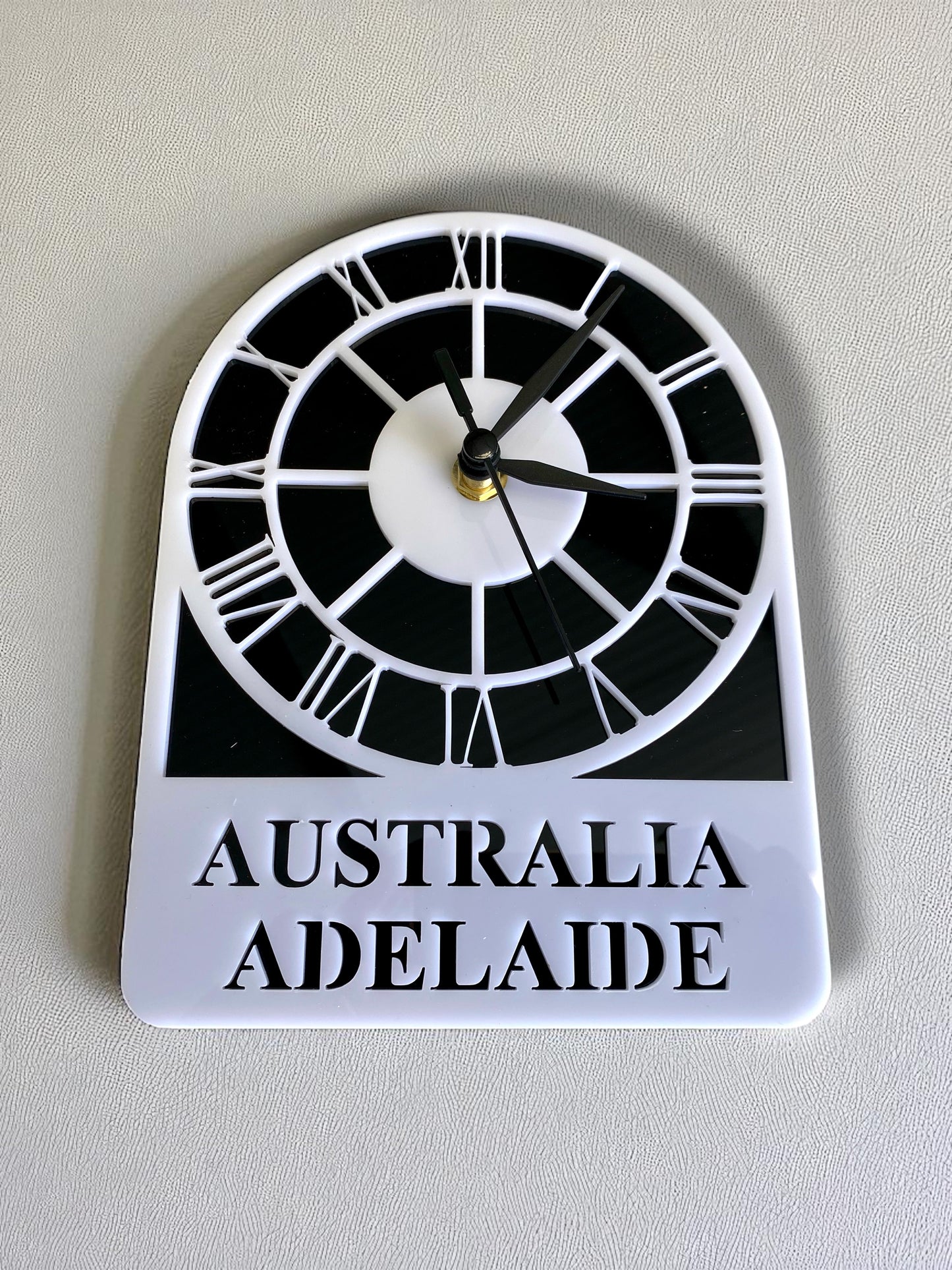 Bespoke Named Skeleton Arched Single Time Zone Clocks & Desk Stand