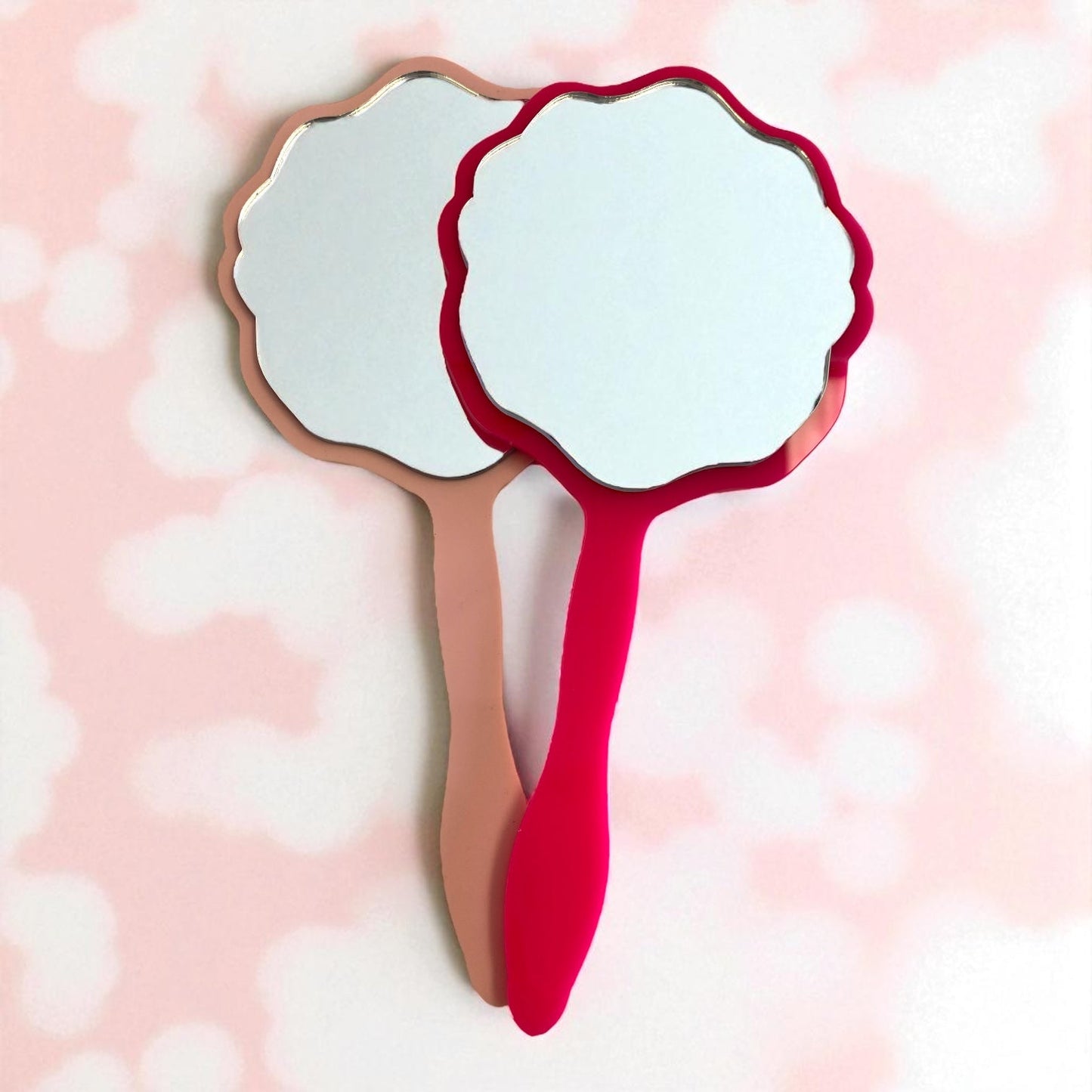 Scalloped Coloured Hand Held Wooden Vanity Mirror, Personalised