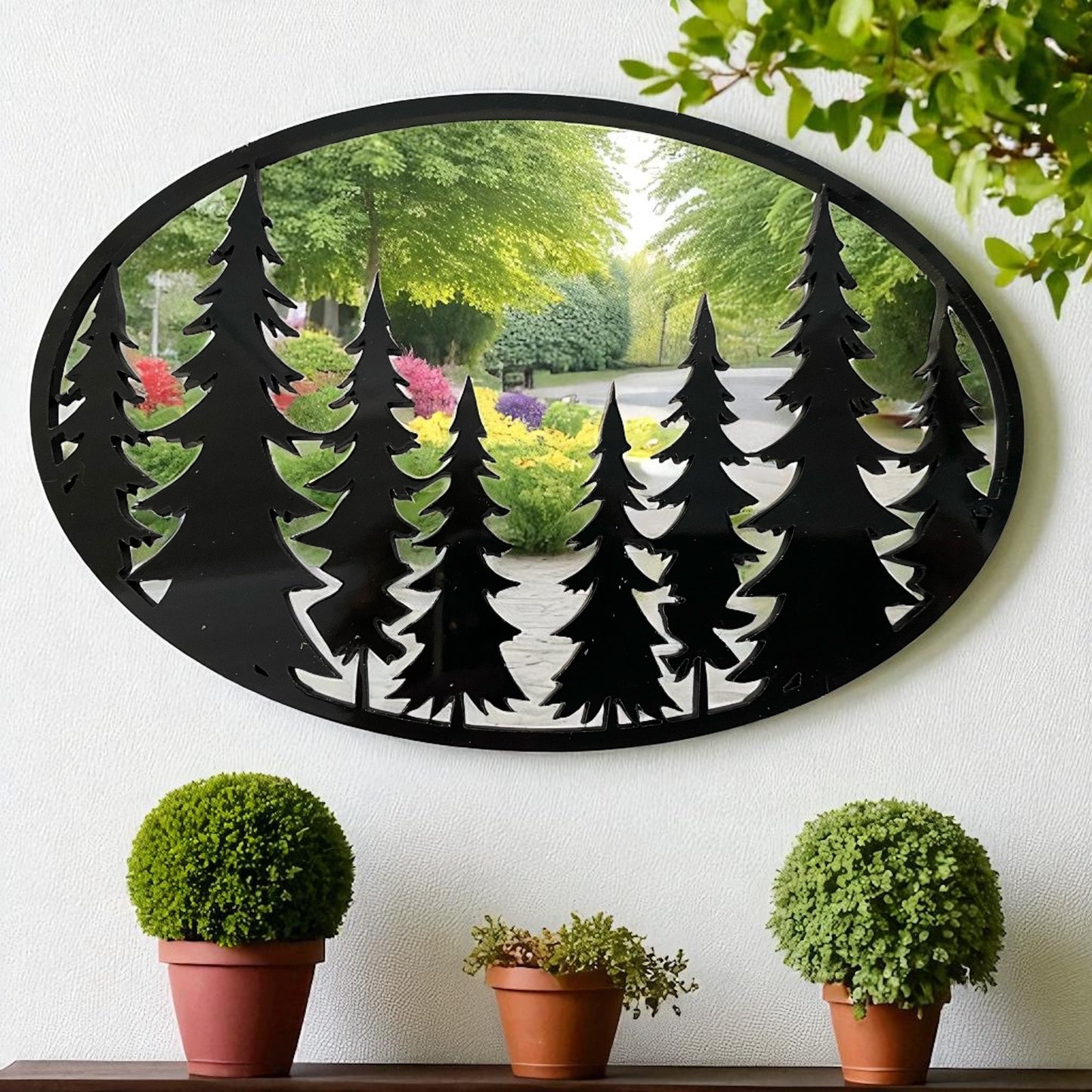 Oval Pine Trees Garden Mirror