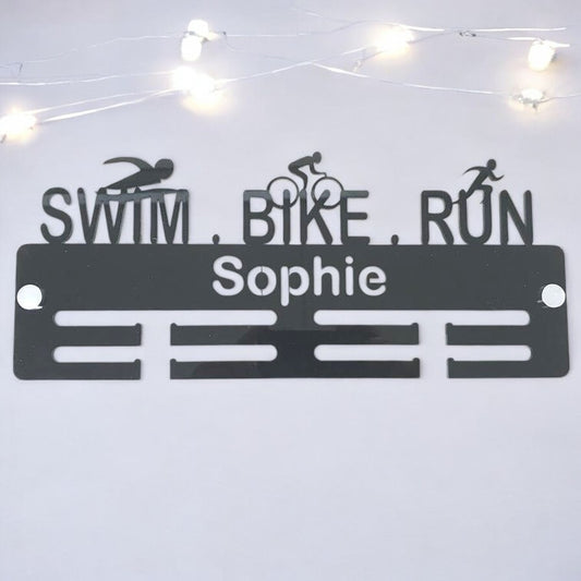 Swim, Bike, Run Medal Hanger - Gloss