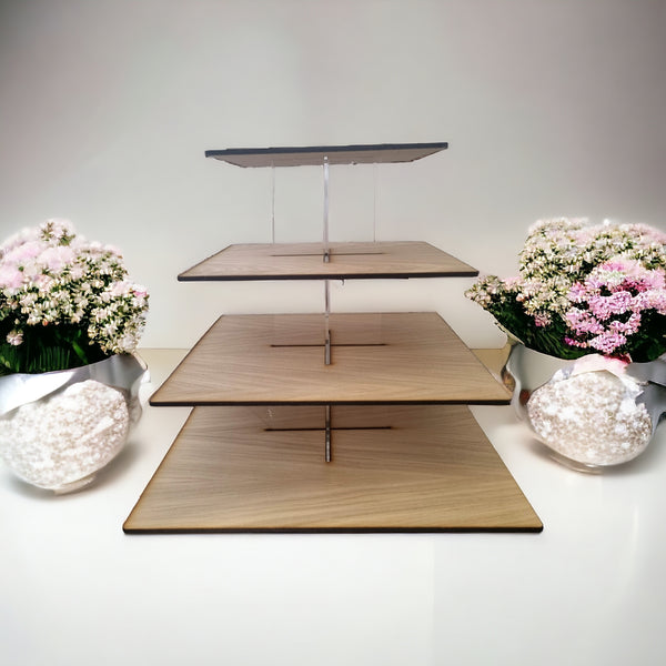 Multi Tier Wood Square Cake Stand for Weddings & Celebrations - Engraving Available