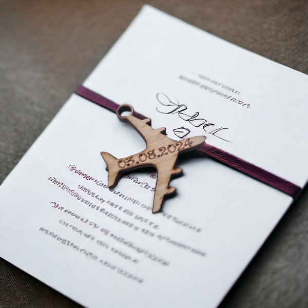 Personalised Wedding Invitation Wood Aeroplane Charms (Pack of 10)