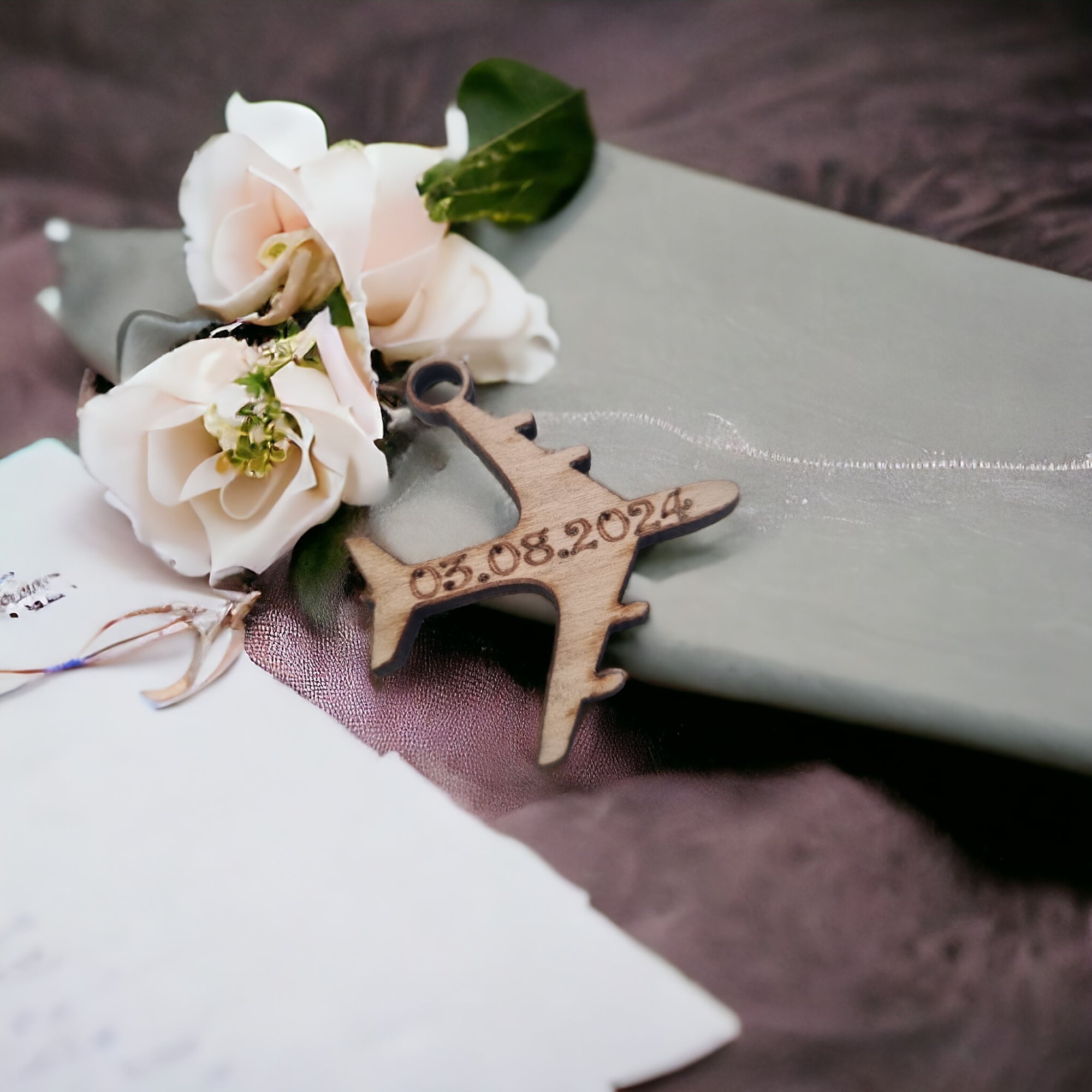 Personalised Wedding Invitation Wood Aeroplane Charms (Pack of 10)