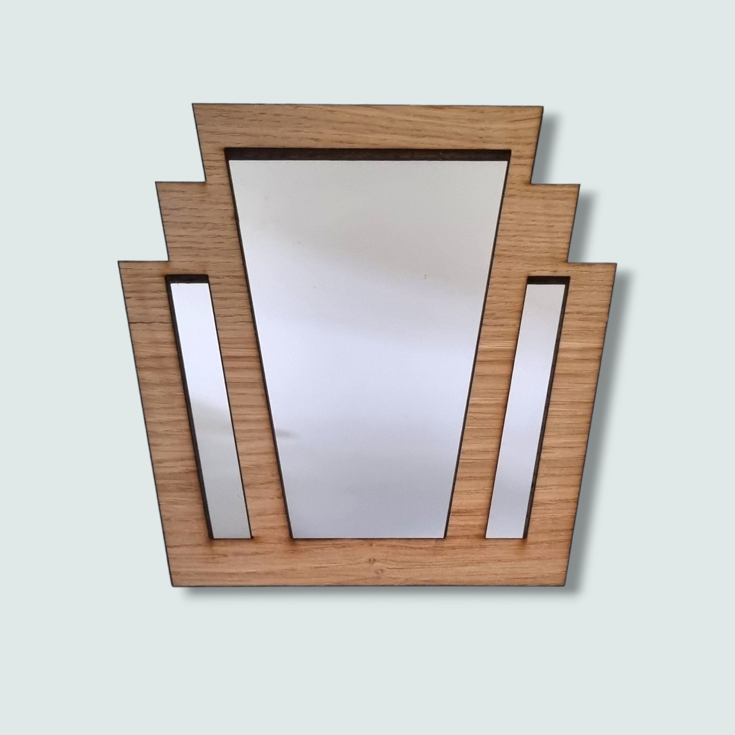 Wood Framed Square Fan Mirror - Art Deco Style