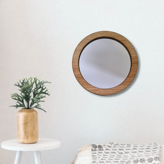 Wood Framed Round Mirror