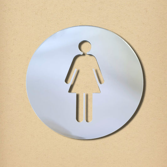 Female Toilet Sign - Round - Mirrored