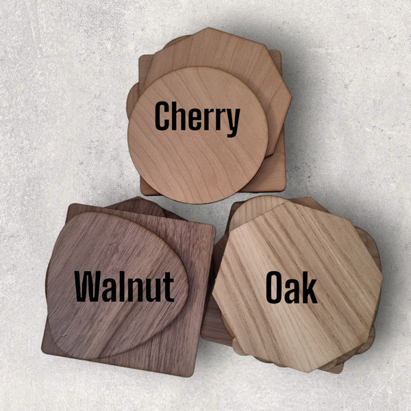 Set of Octagon Wood Coasters - Cherry, Oak or Walnut finish (Engraving available)