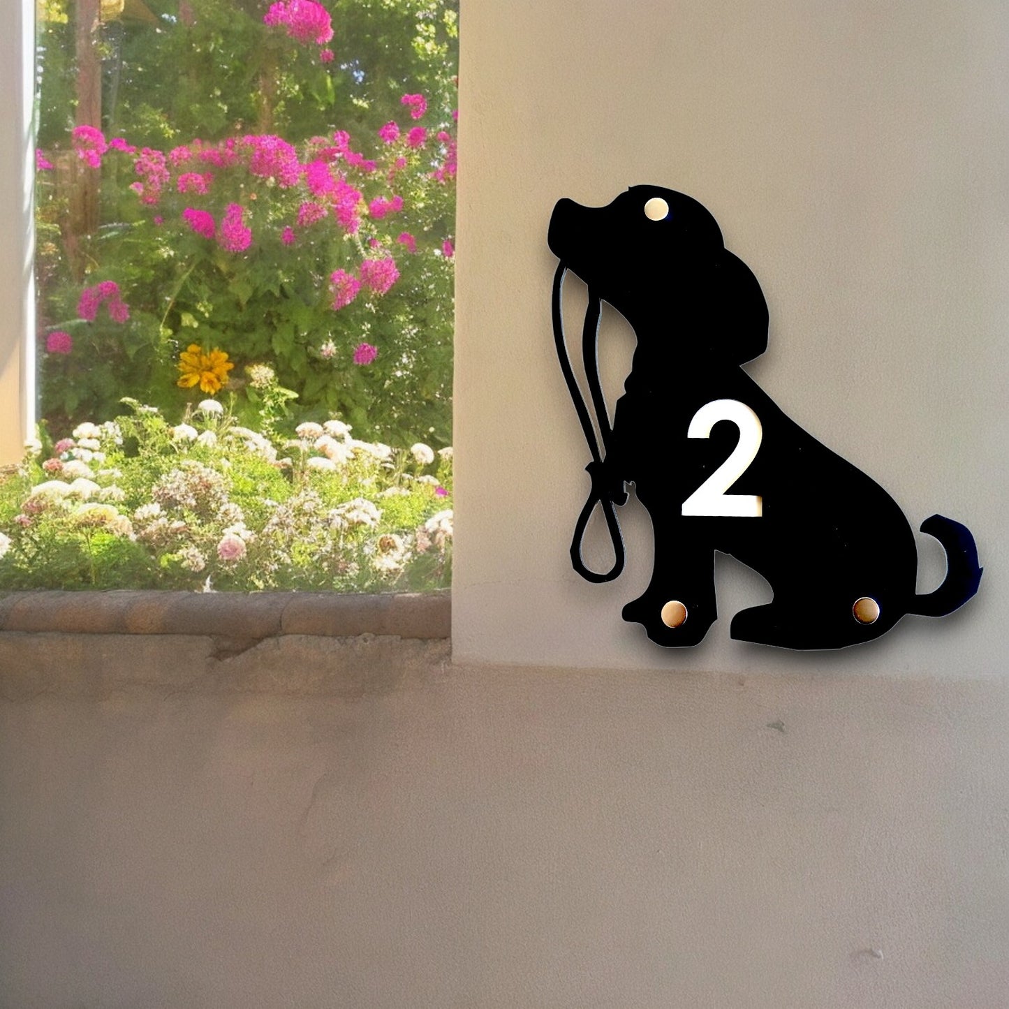Dog & Lead House Number Sign