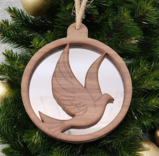 Peace Dove Christmas Decoration - Wood and Mirror
