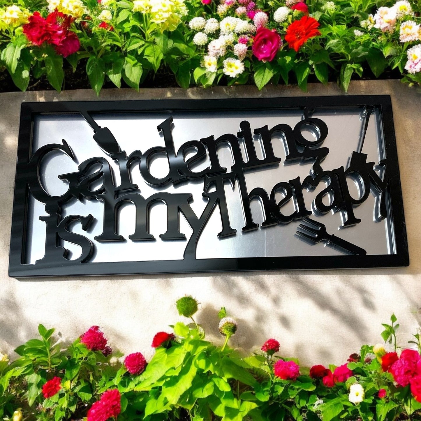 Gardening Therapy Sign Framed Garden Mirror