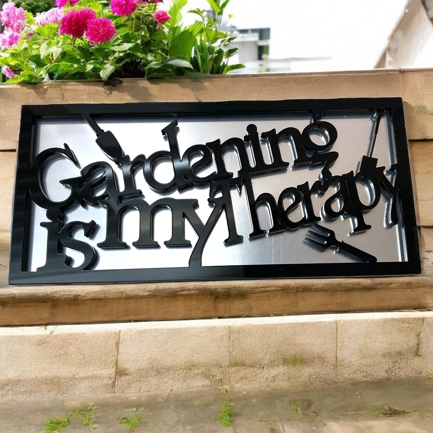 Gardening Therapy Sign Framed Garden Mirror